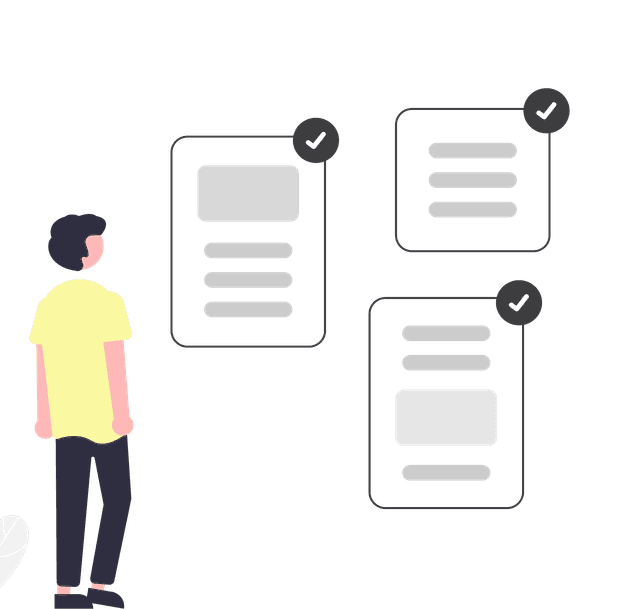 Pessoa vendo documentos verificados
